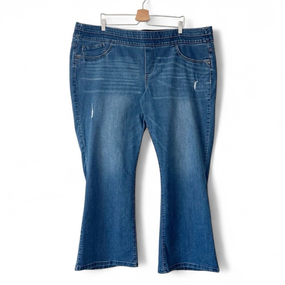 Democracy Ab Solution Pull On Stretch Comfy Whiskered Flare Jeans Size 24W